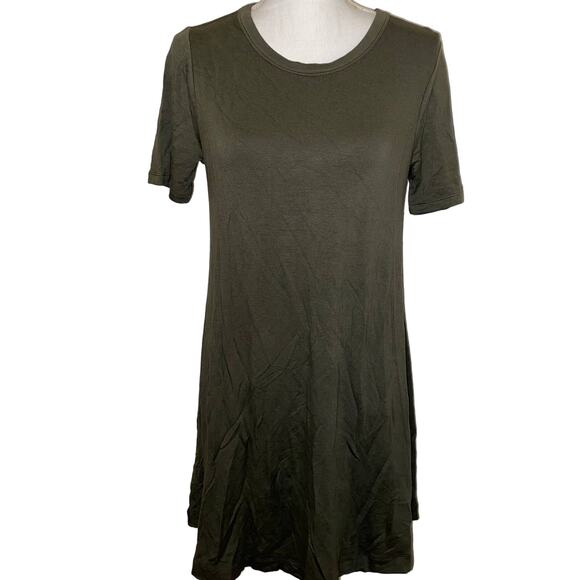 Lou & Grey Mini T Shirt Dress Super Soft Relaxed Fit Casual Olive Green NEW S - Picture 1 of 5